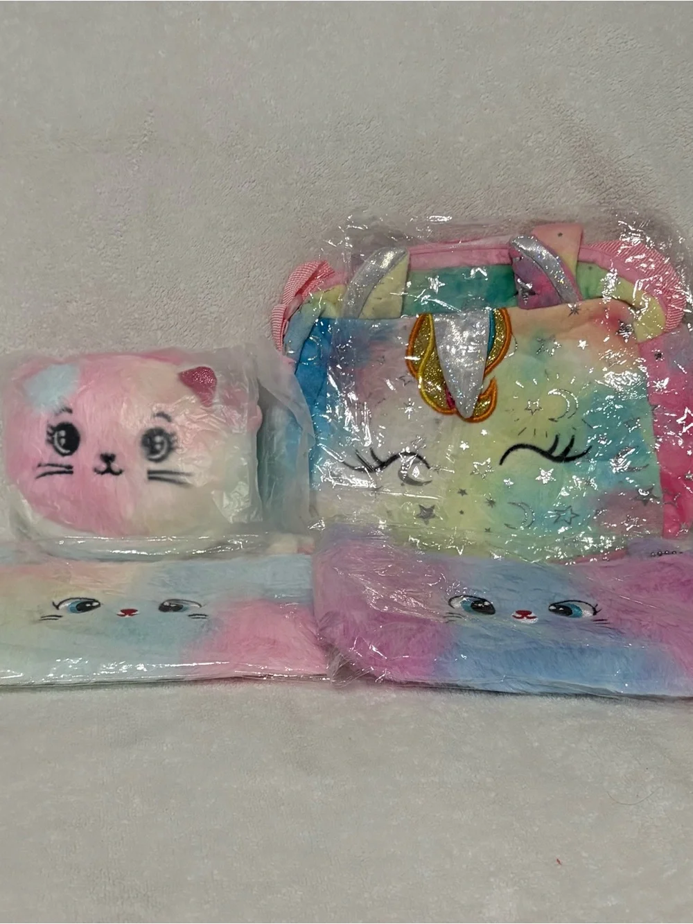 Plush Pastel Unicorn Crossbody Purse & Kitty Crossbody & Pencil Case Pouches